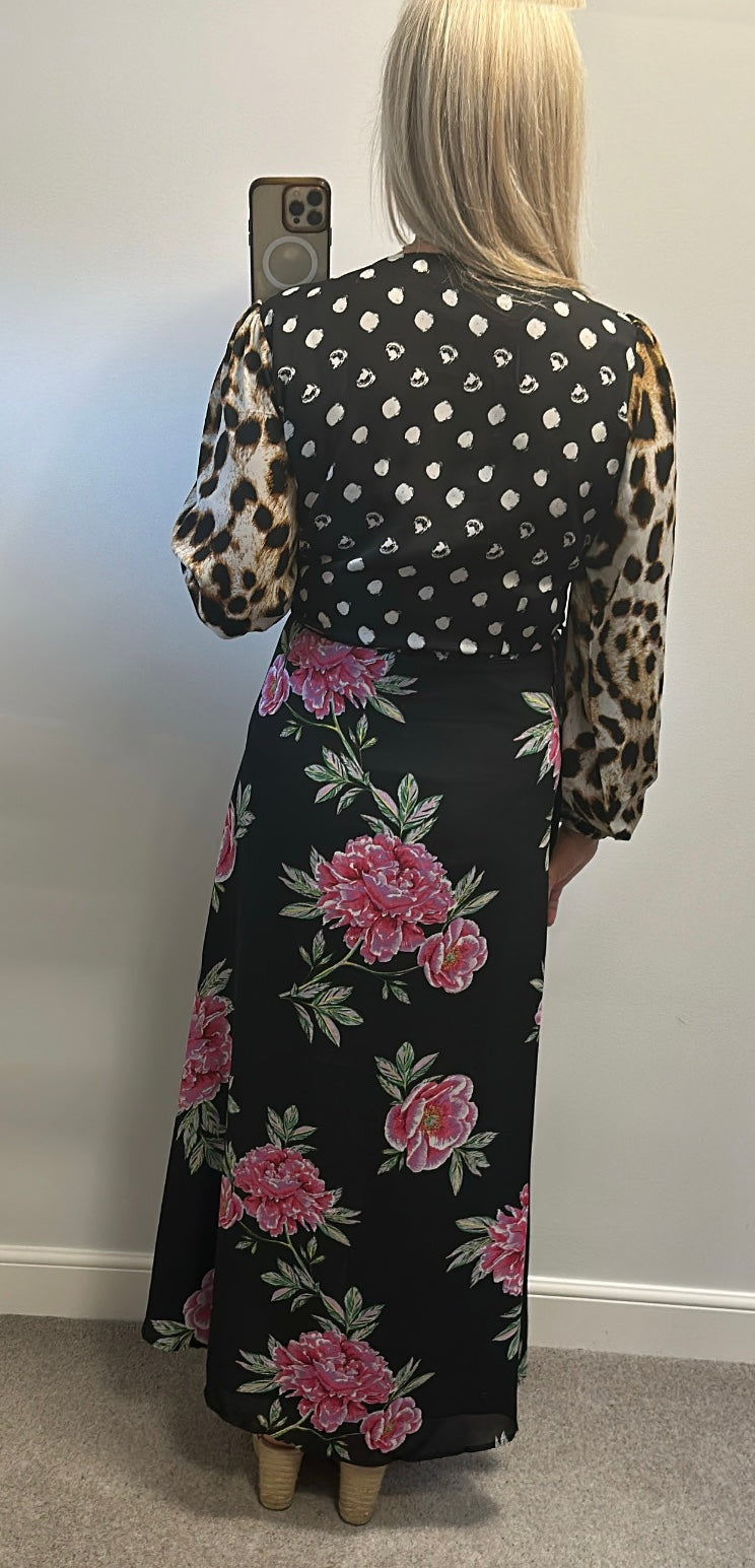 Dancing Leopard black print wrap dress size 16