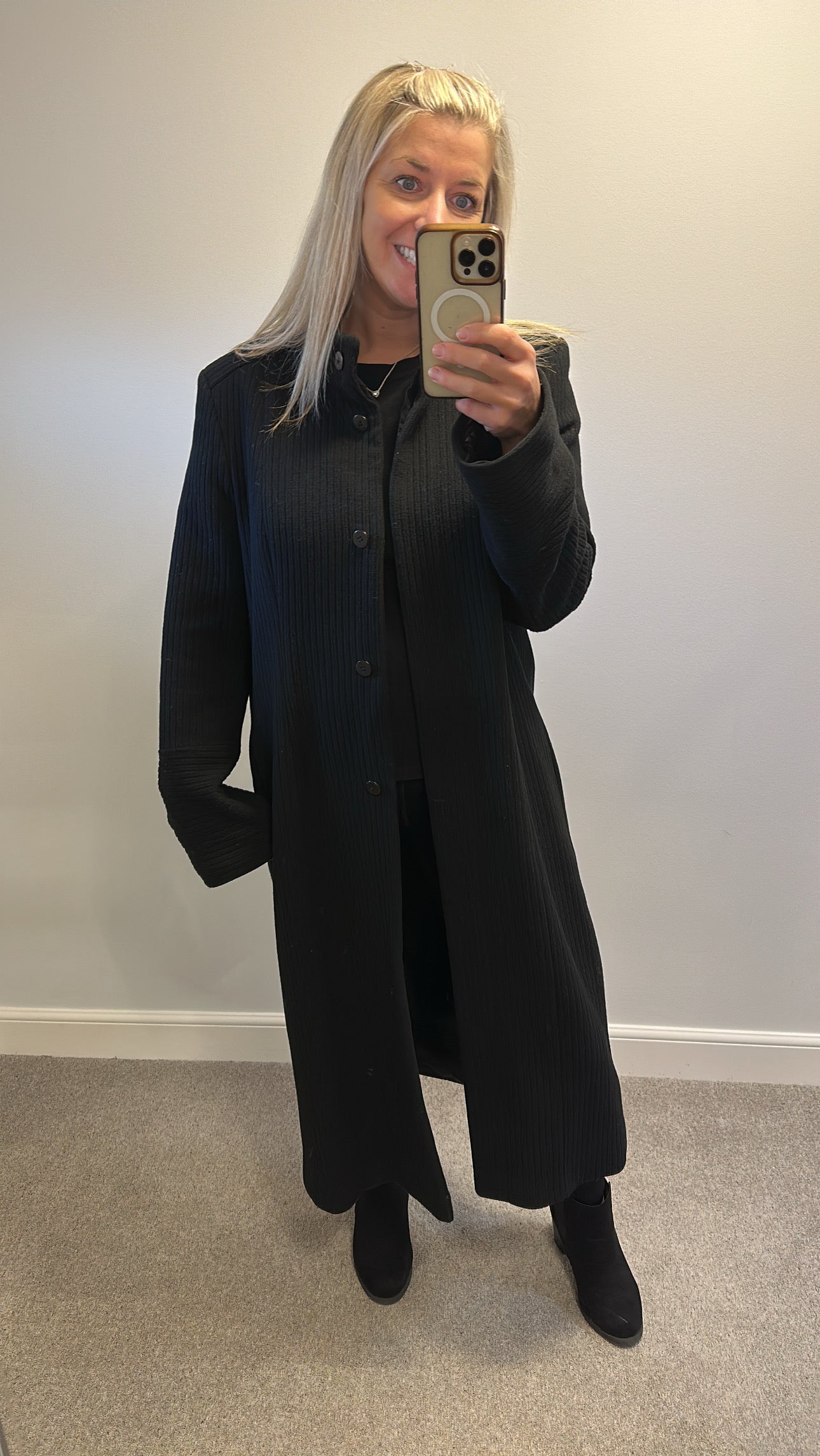 Laura Ashley long black wool lined jacket size 18