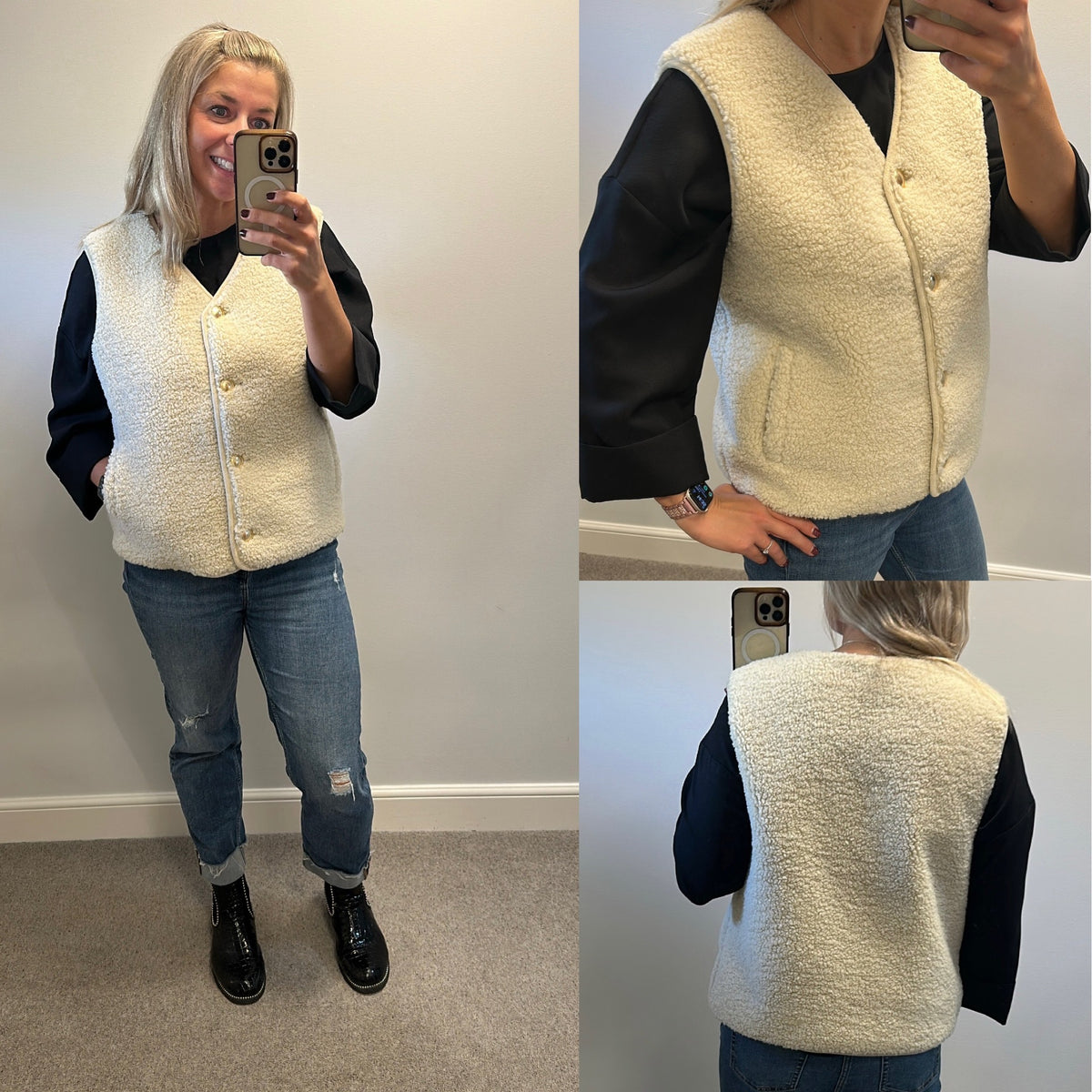 M&S cream Teddy Borg fleece gilet size 12