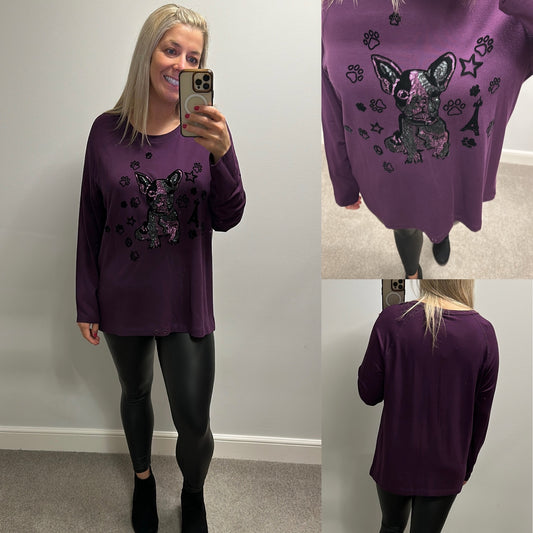 Barbara Lebek purple pug embellished print top size 18 brand new with tags RRP £52
