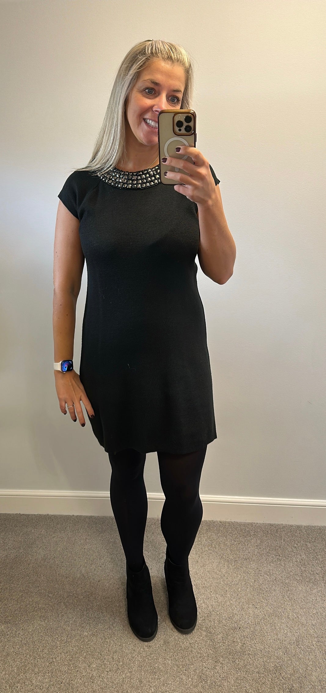 Zara black knit beaded collar dress size L would fit upto size 14