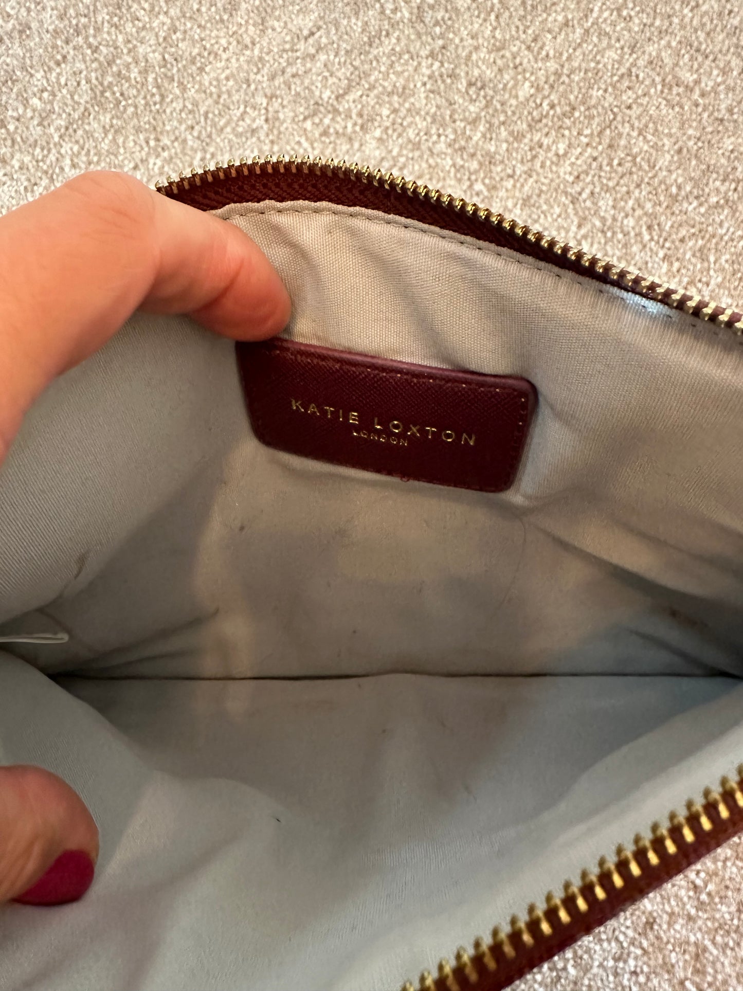 Katie Loxton burgundy make up bag / purse