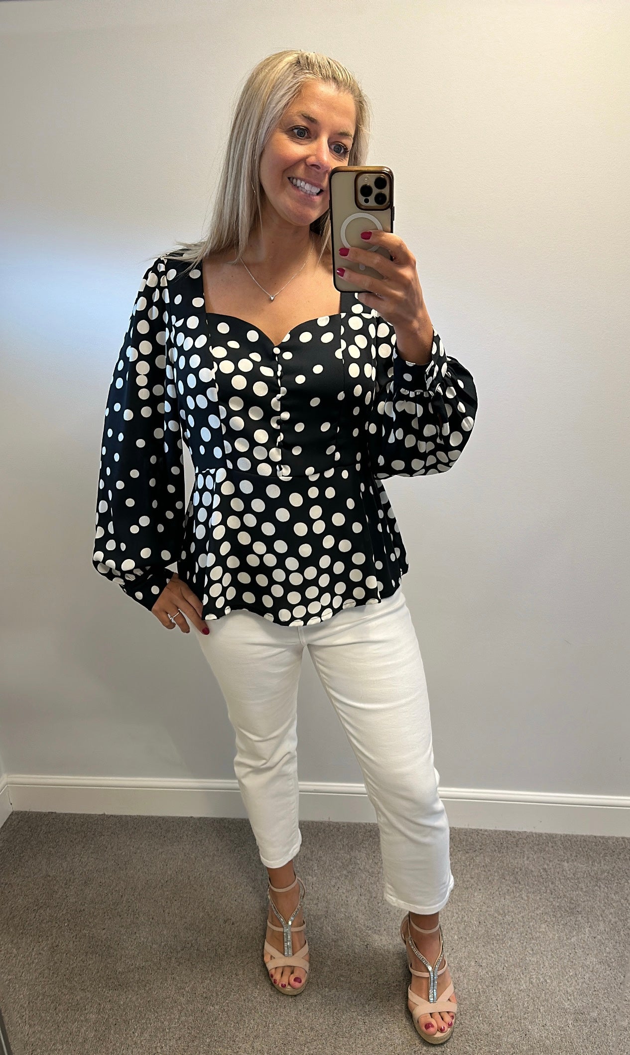 Dorothy Perkins black polka dot top size 18