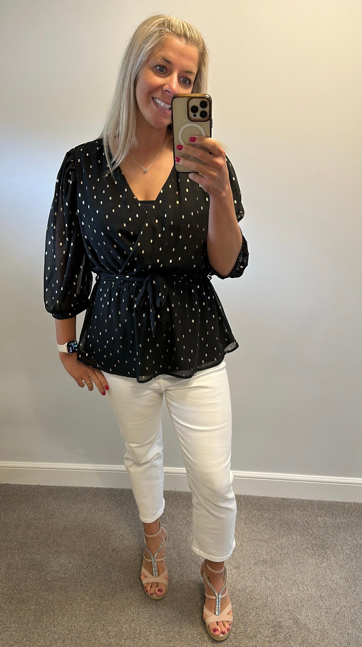 Quiz black and gold top size 16