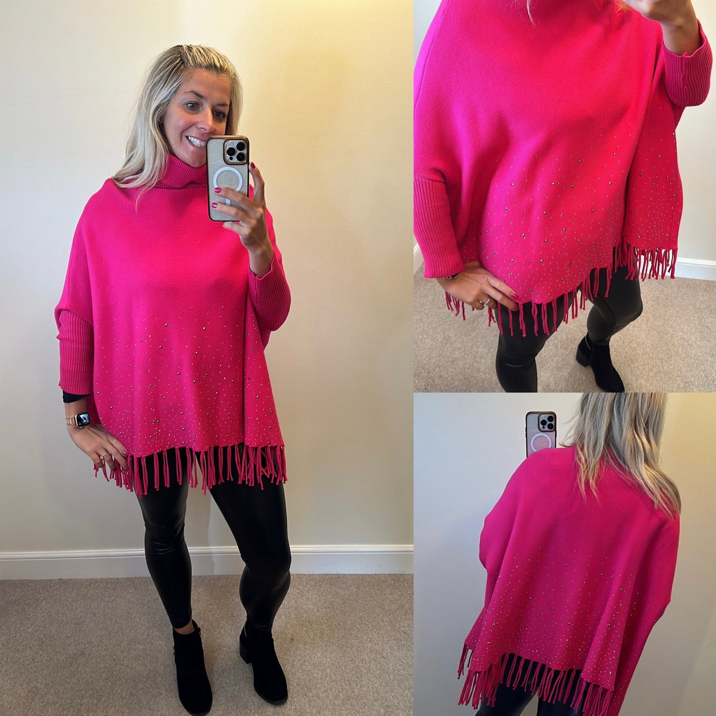 Pink embellished poncho / jumper one size