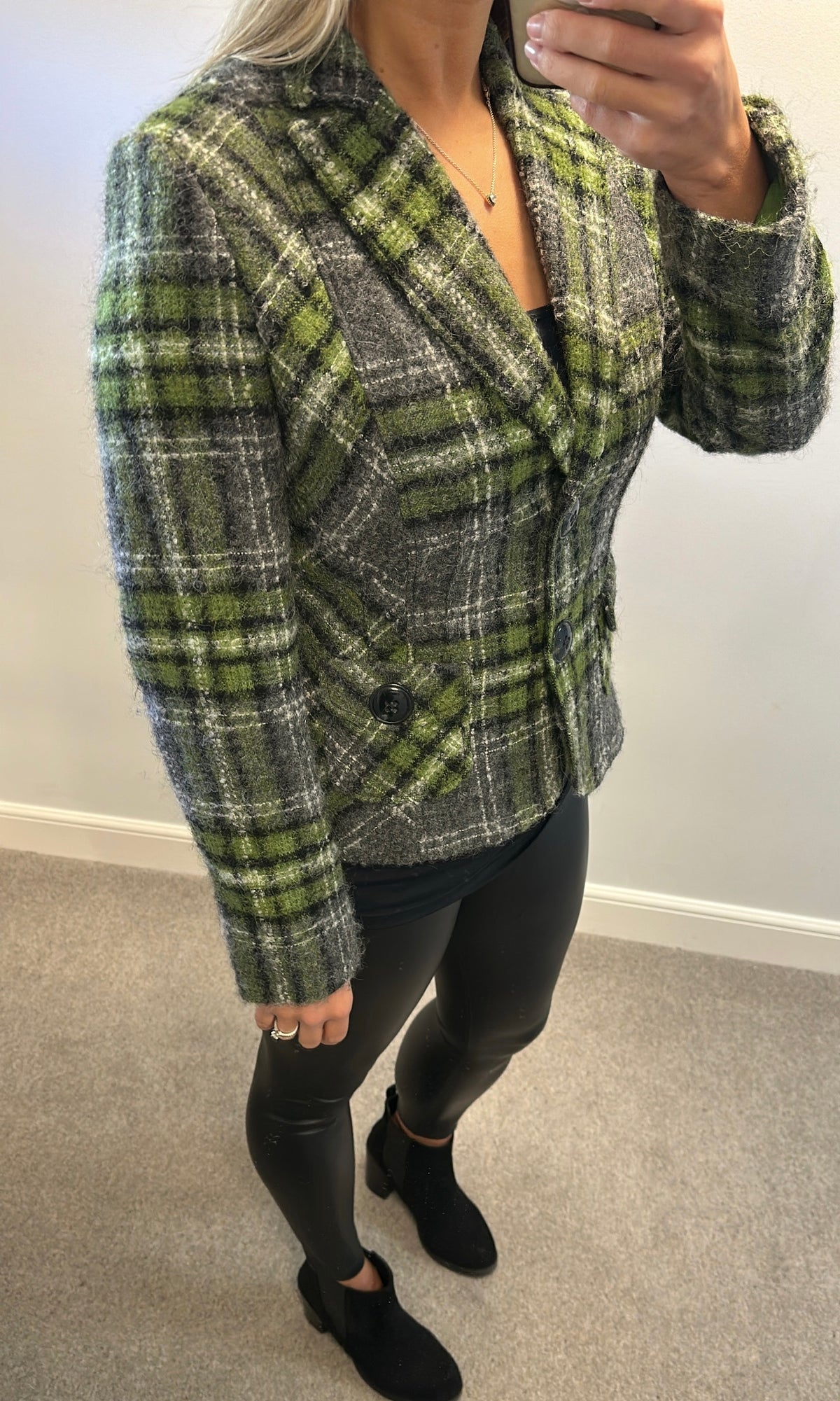 Betty Barclay green check wool blazer jacket size 12
