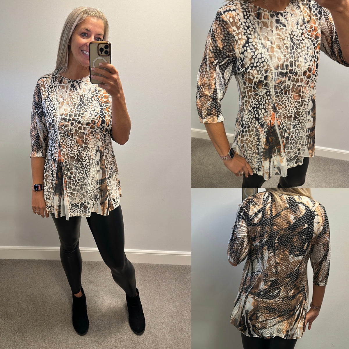 Casa Mia print top size M would fit upto size 16