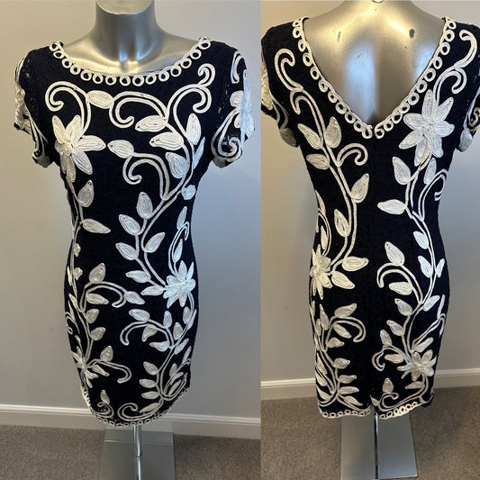 Roman navy / white embroidered dress size 12