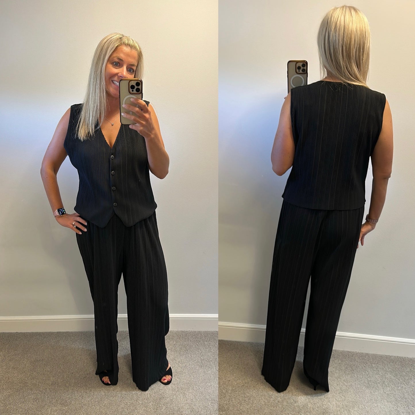 F&F Black pleated waistcoat and trouser set size 16