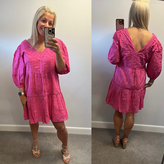 F&F pink puff sleeve embroidered dress size 16