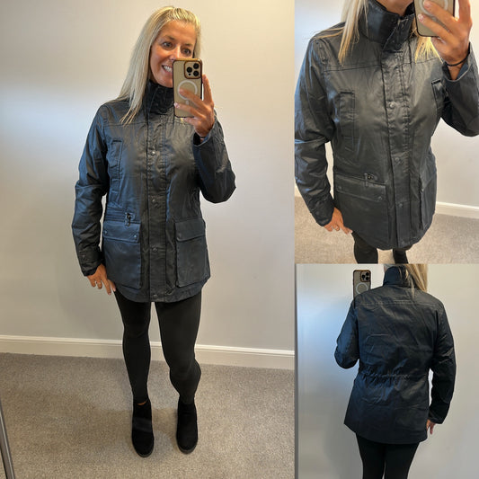 White stuff navy jacket with pack away hood size 12