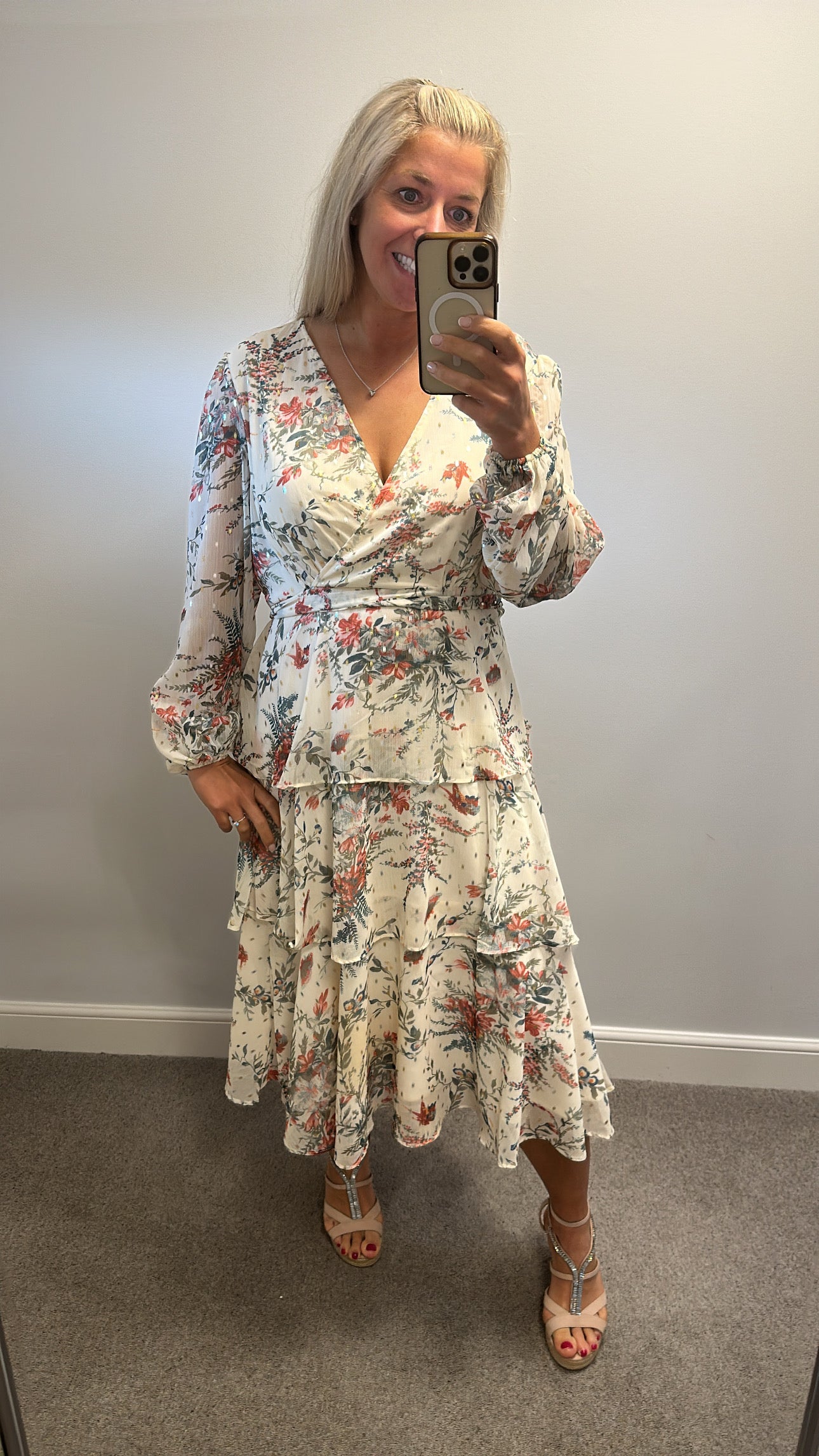Girl in Mind cream floral tiered floaty dress size 16