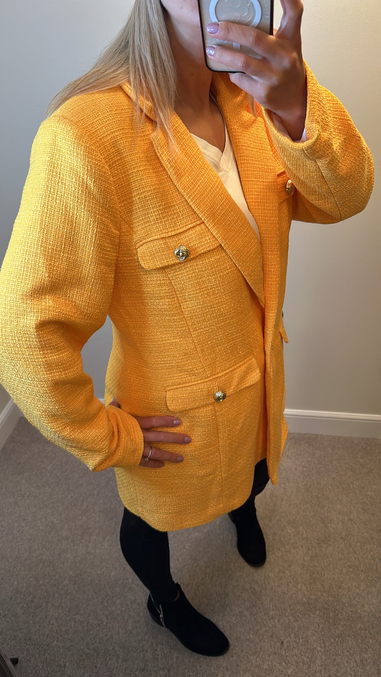 River island yellow / mustard colour blazer jacket size 16