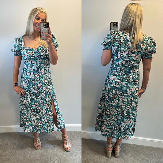 Girl in mind turquoise blue floral dress size 12