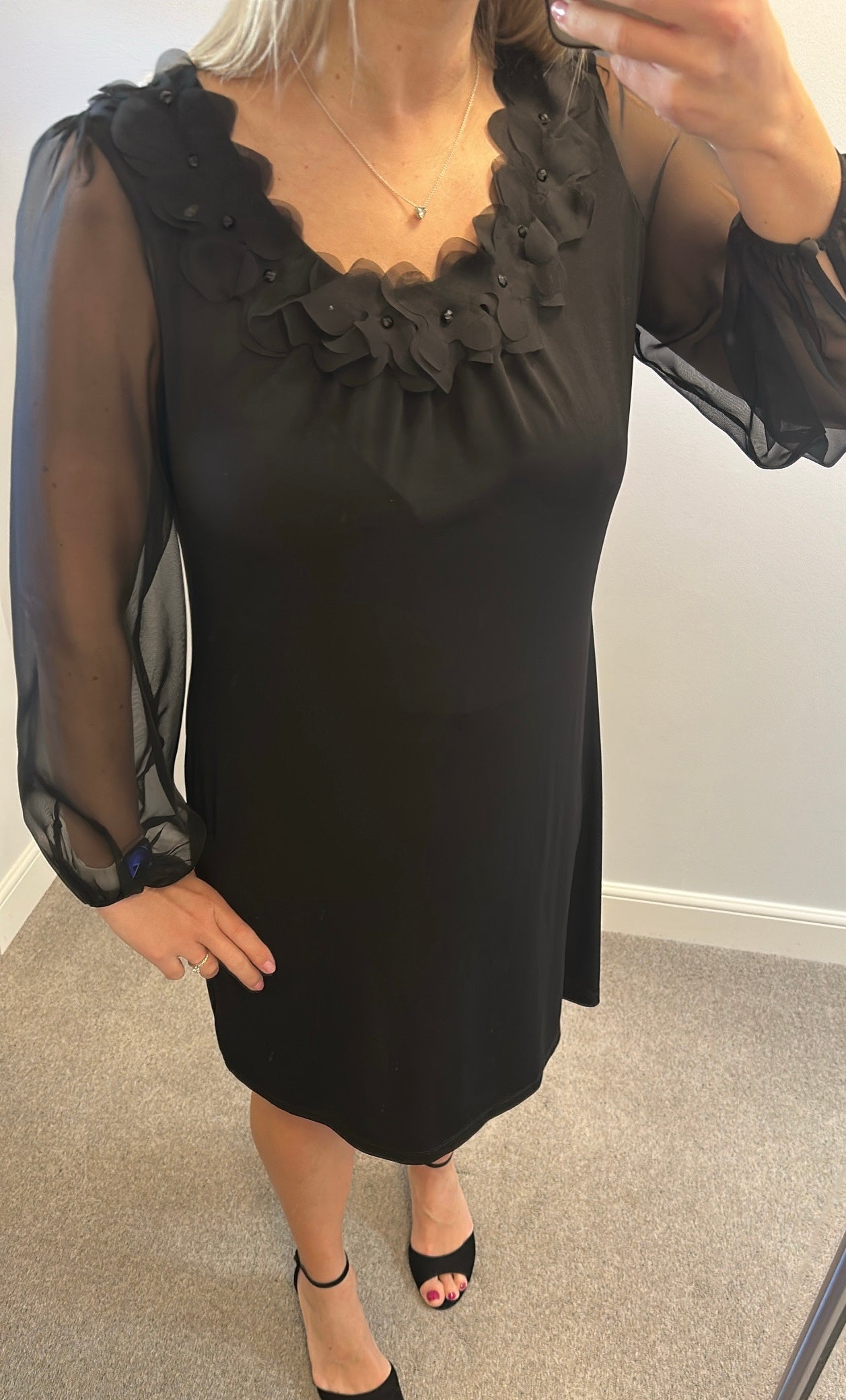 M&S black sheer floral 3-D collar size 14