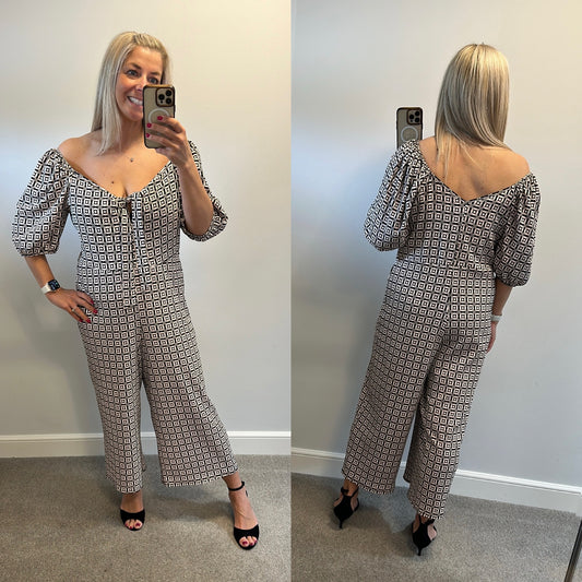 George black and white print off shoulder jumpsuit size 18 brand new with tags