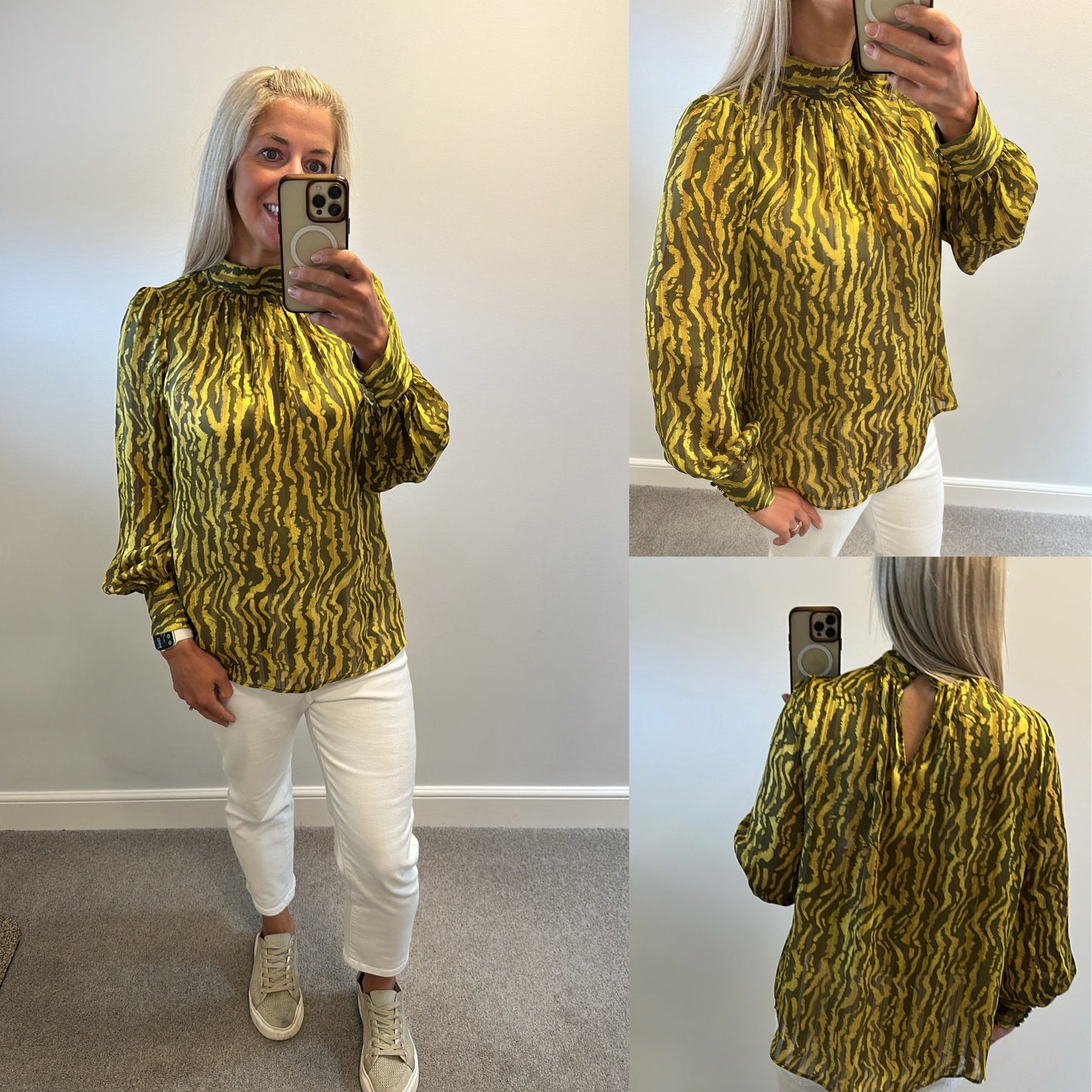H&M green and khaki blouse size M (UK 12-16)