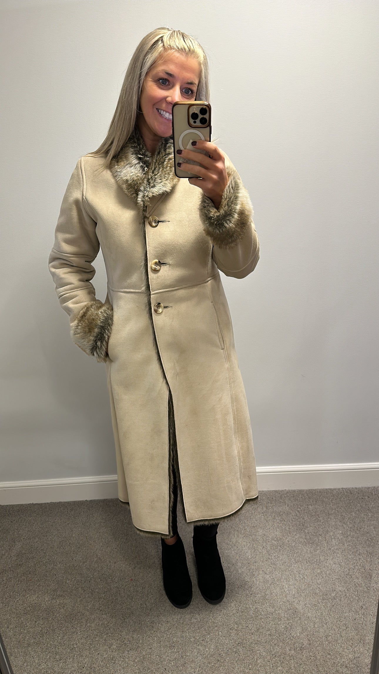 Next cream faux fur lining jacket size 12