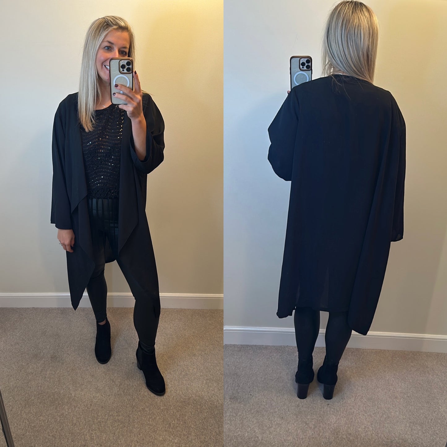 Vivid designs black waterfall cardigan one size fitting upto size 26