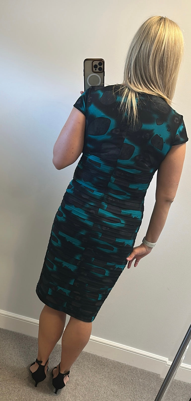 “Gold” black and green embellished dress size 14
