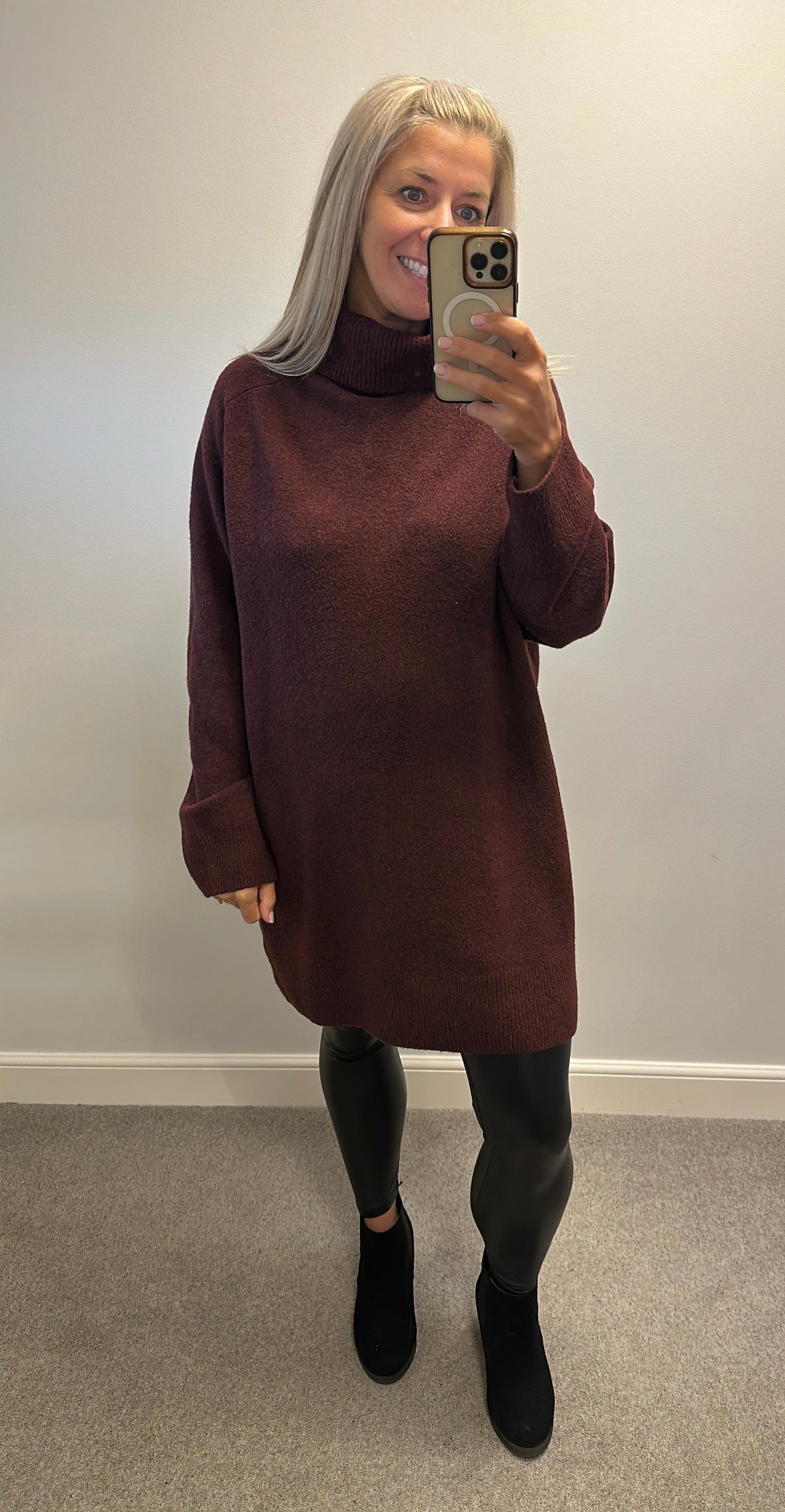 F&F burgundy turtleneck wool knitted dress / jumper size L ( oversized would fit upto size 18) brand new without tags