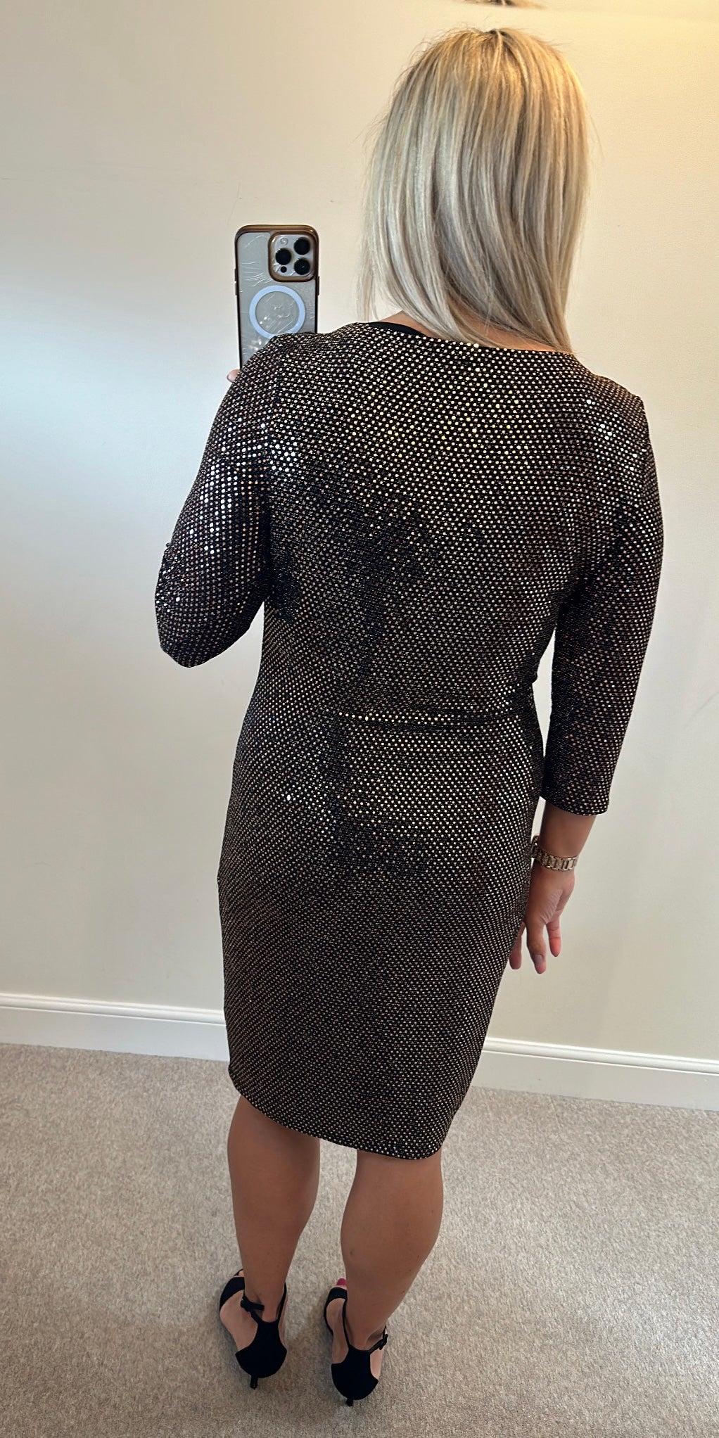 Wallis black and gold sequin dress size 14