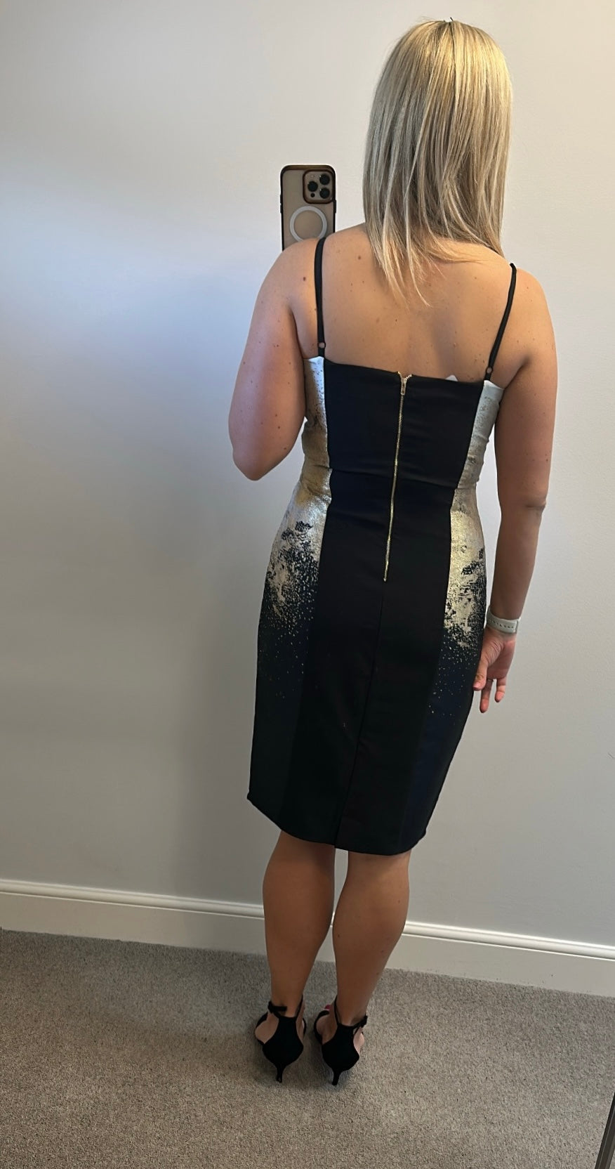 Little mistress black and gold dress small size 14