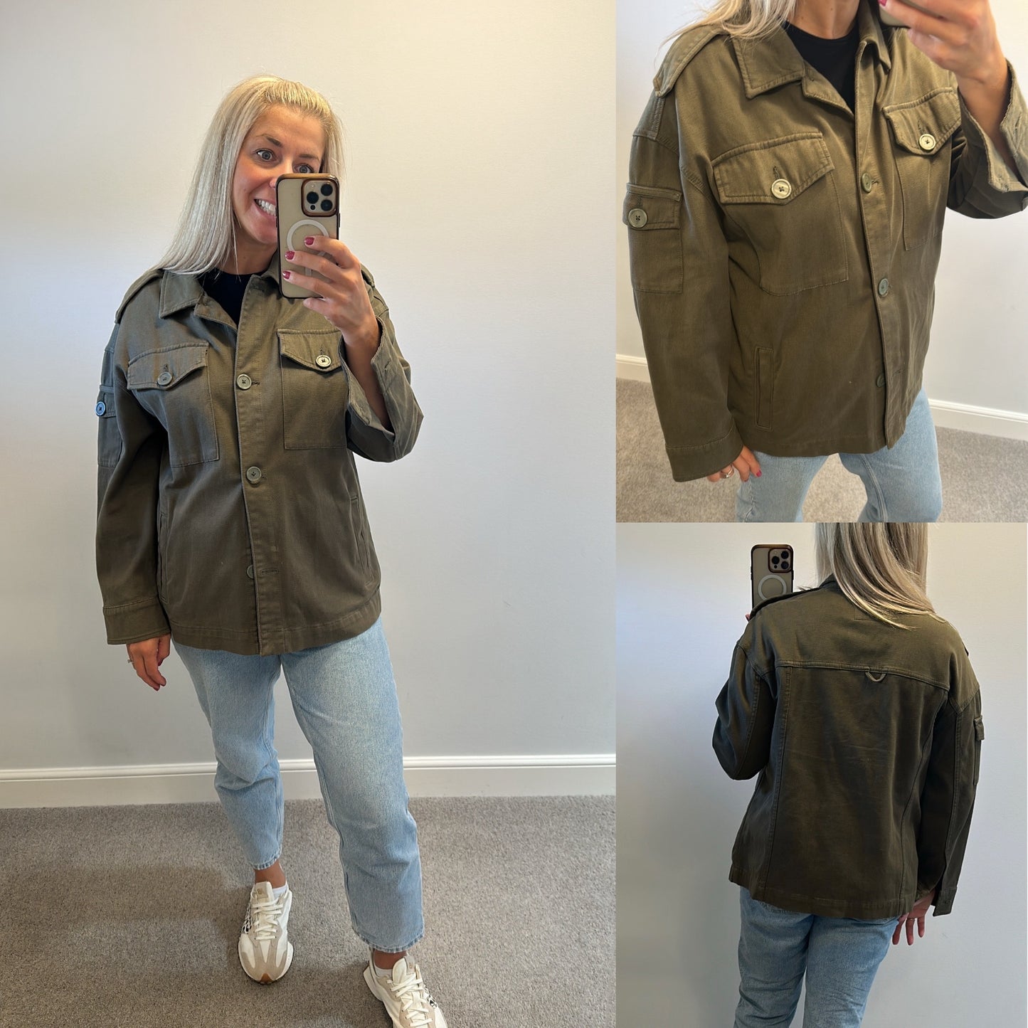 Peruna khaki / dark green stretch cotton field utility jacket oversized size 12