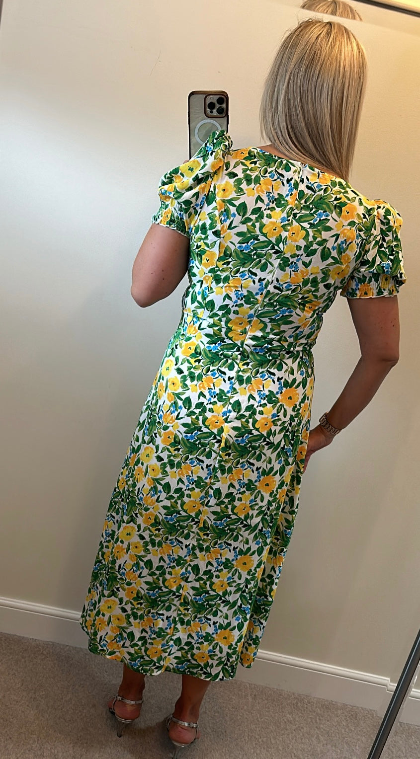 Yellow floral maxi dress size 12