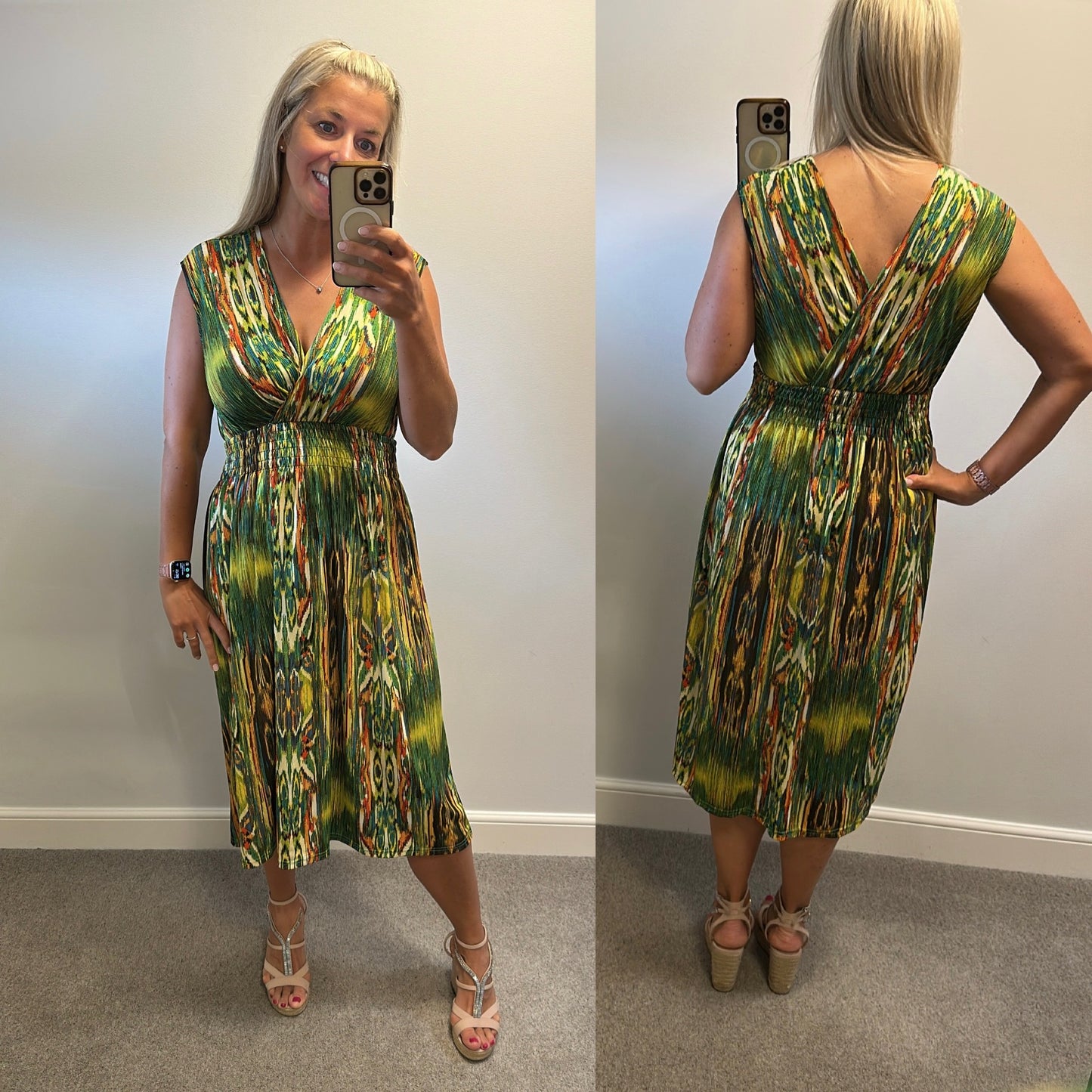 Green multi coloured dress one size fitting upto size 14