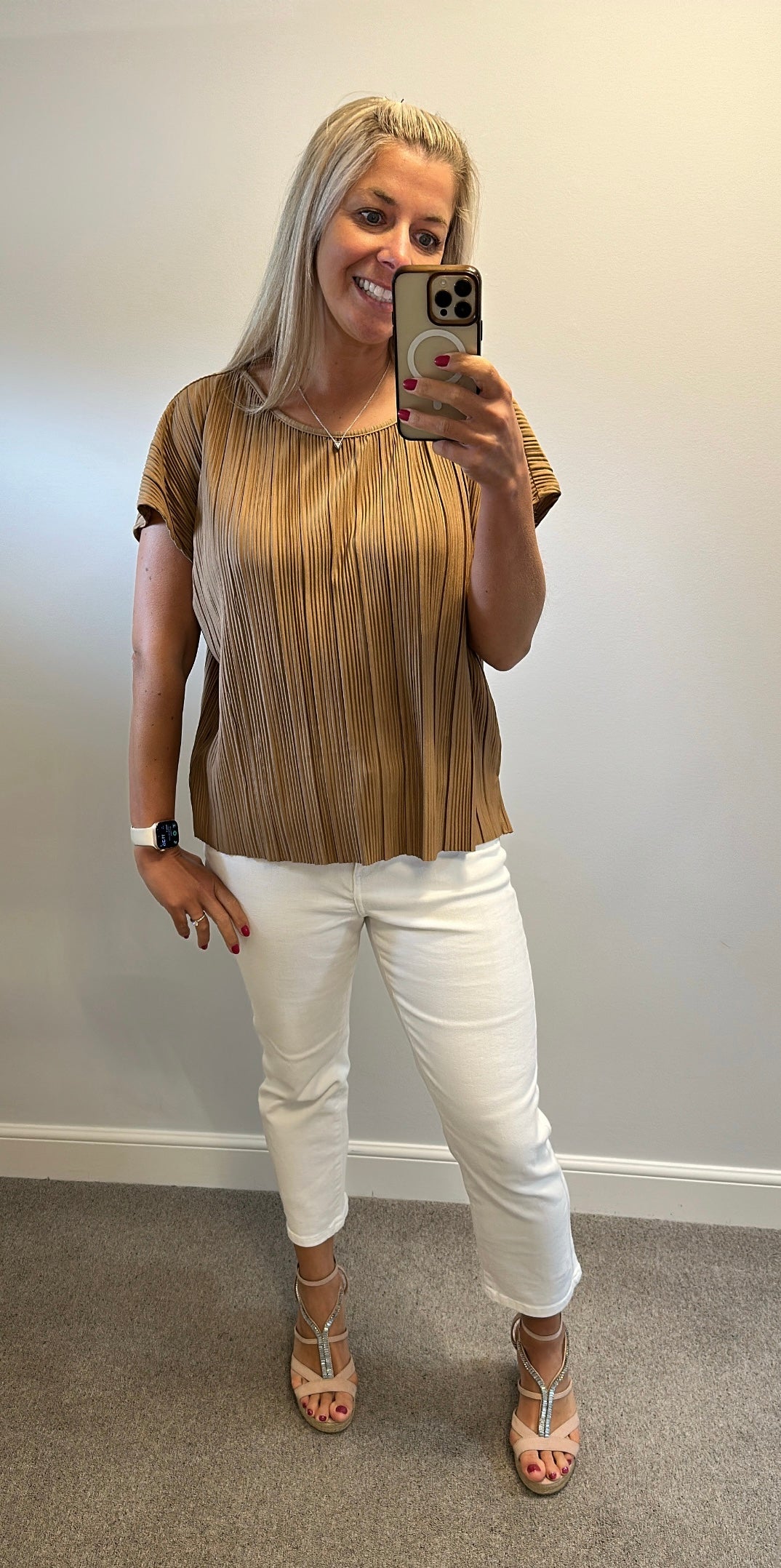New look beige brown ribbed top size 16