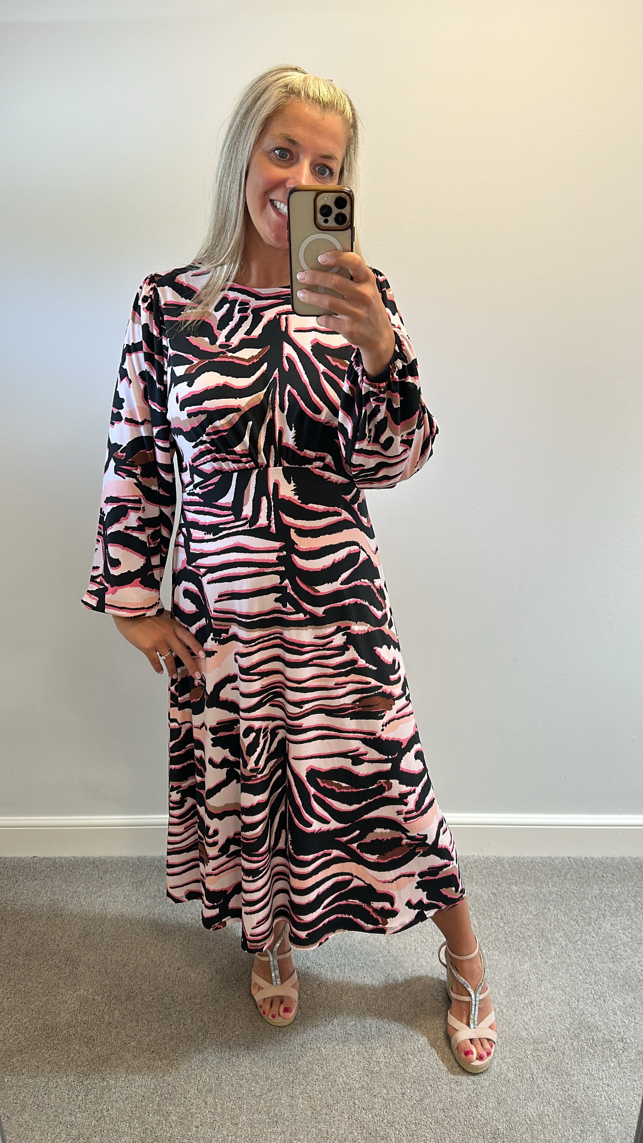 Et vous pink and black print midi dress size 16