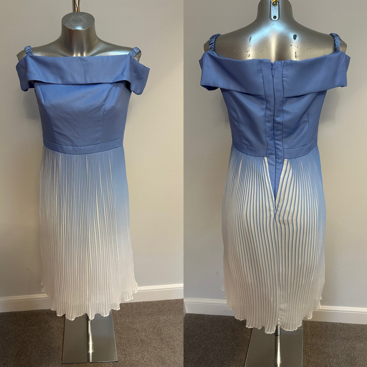 Chi chi baby blue and white ruffle dress size 10