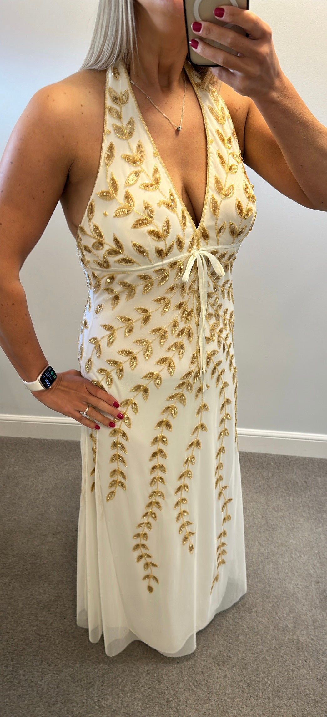 Night way collections Cream gold embellished evening dress size 12