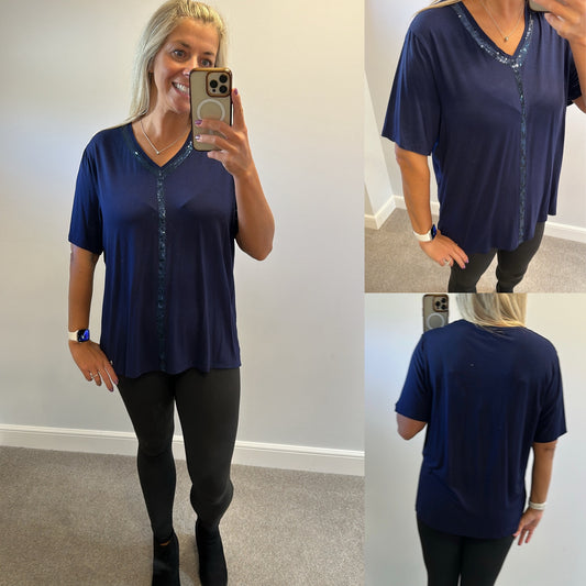 Marble navy sequin top size 4 (UK 18)