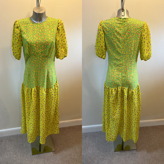 Never fully dressed yellow / green print dress size 12