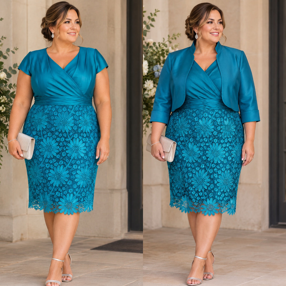Cabotine teal green lace dress with jacket size 20