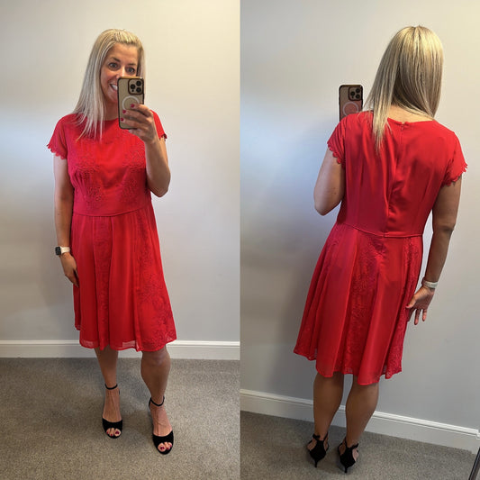 Monsoon pink / red embroidered dress size 18