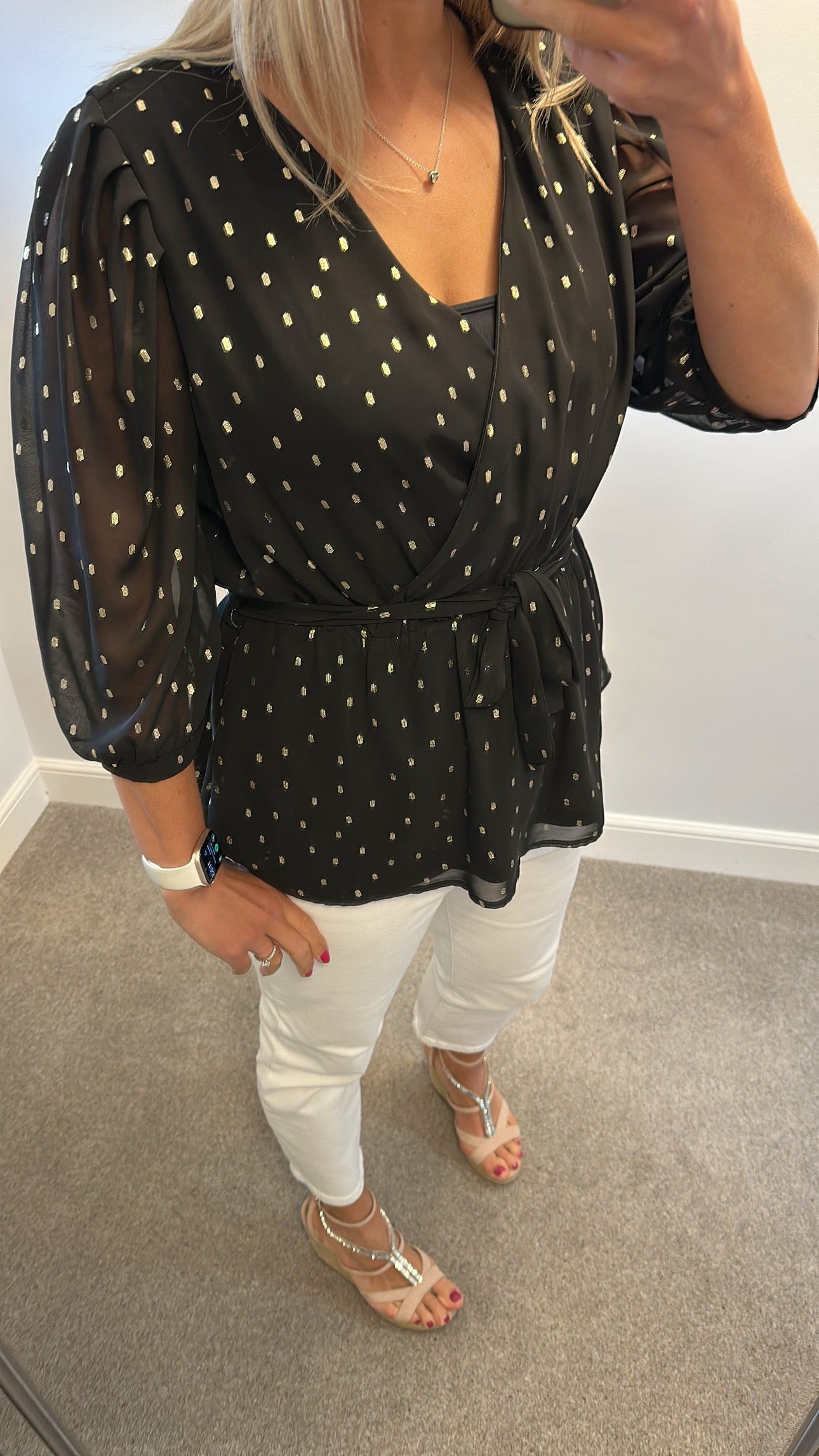 Quiz black and gold top size 16