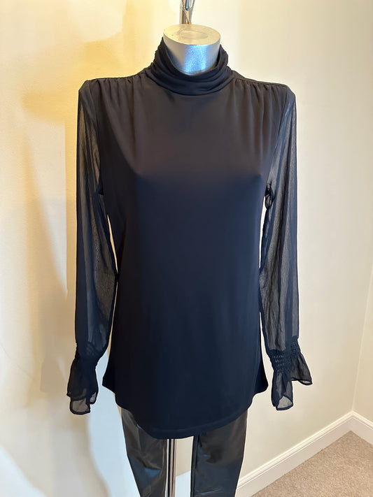 Sosander black polo neck with chiffon sleeves size 12