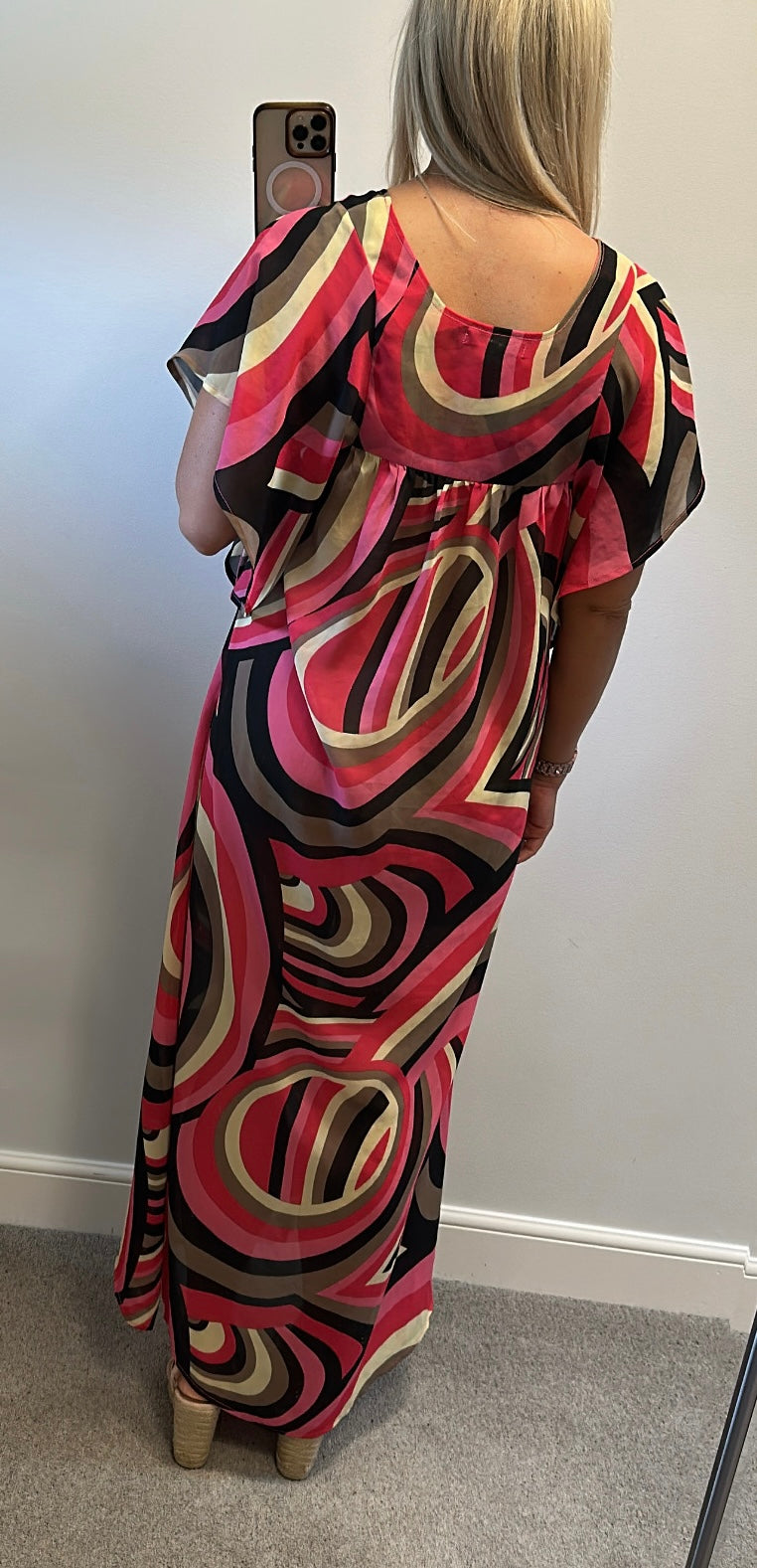 French connection pink and black print sheer dress size M would fit upto size 16