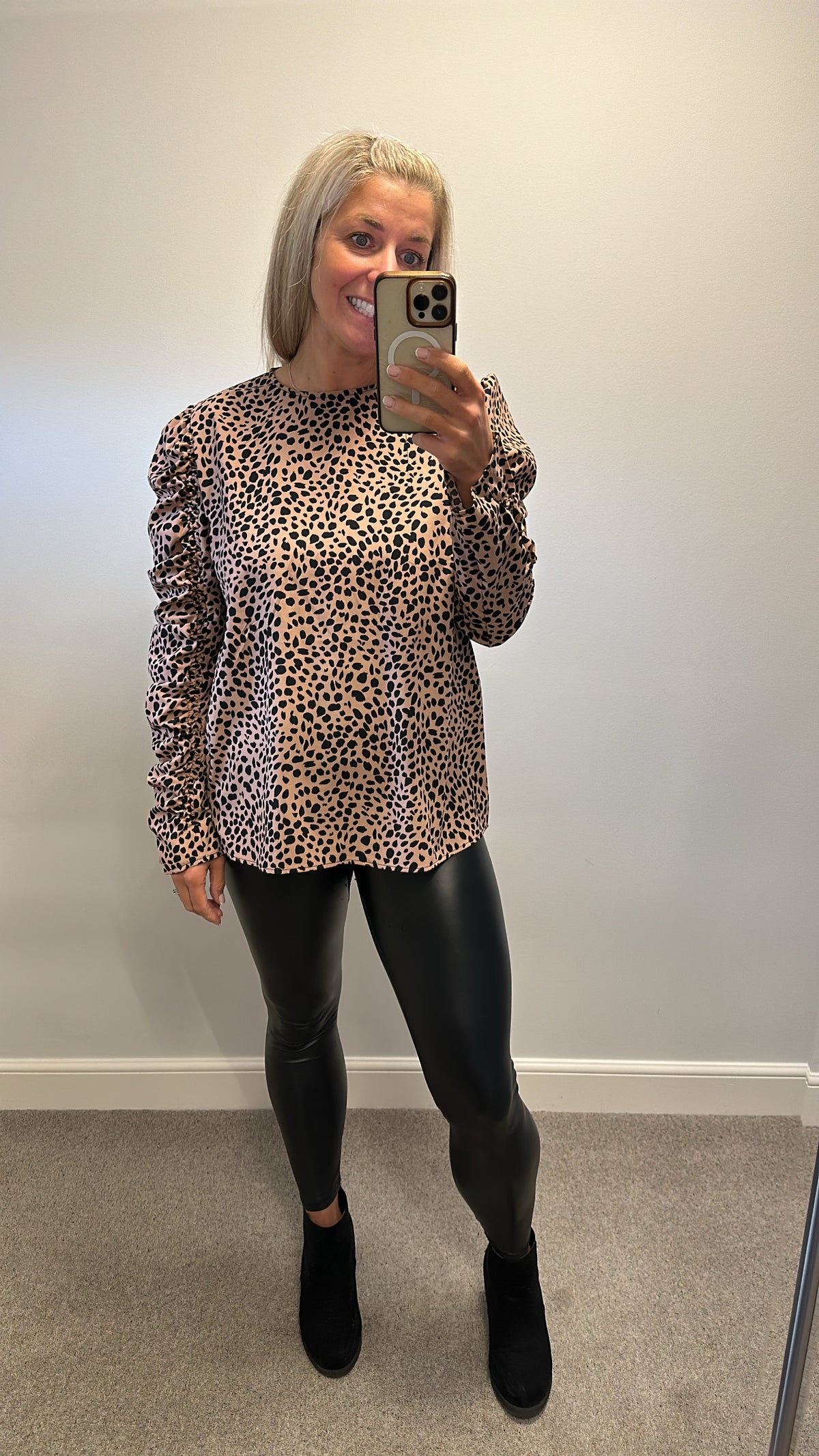 AX Paris beige and black print top size 14