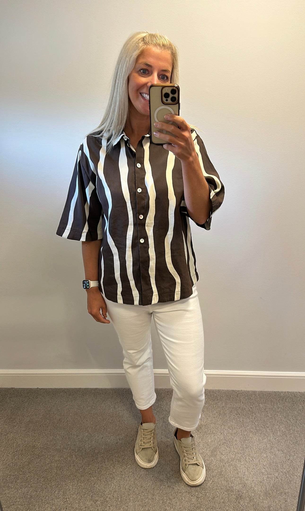 M&S brown stripe shirt size 12