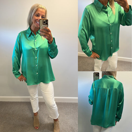 M&S green silk style shirt size 18 brand new with tags