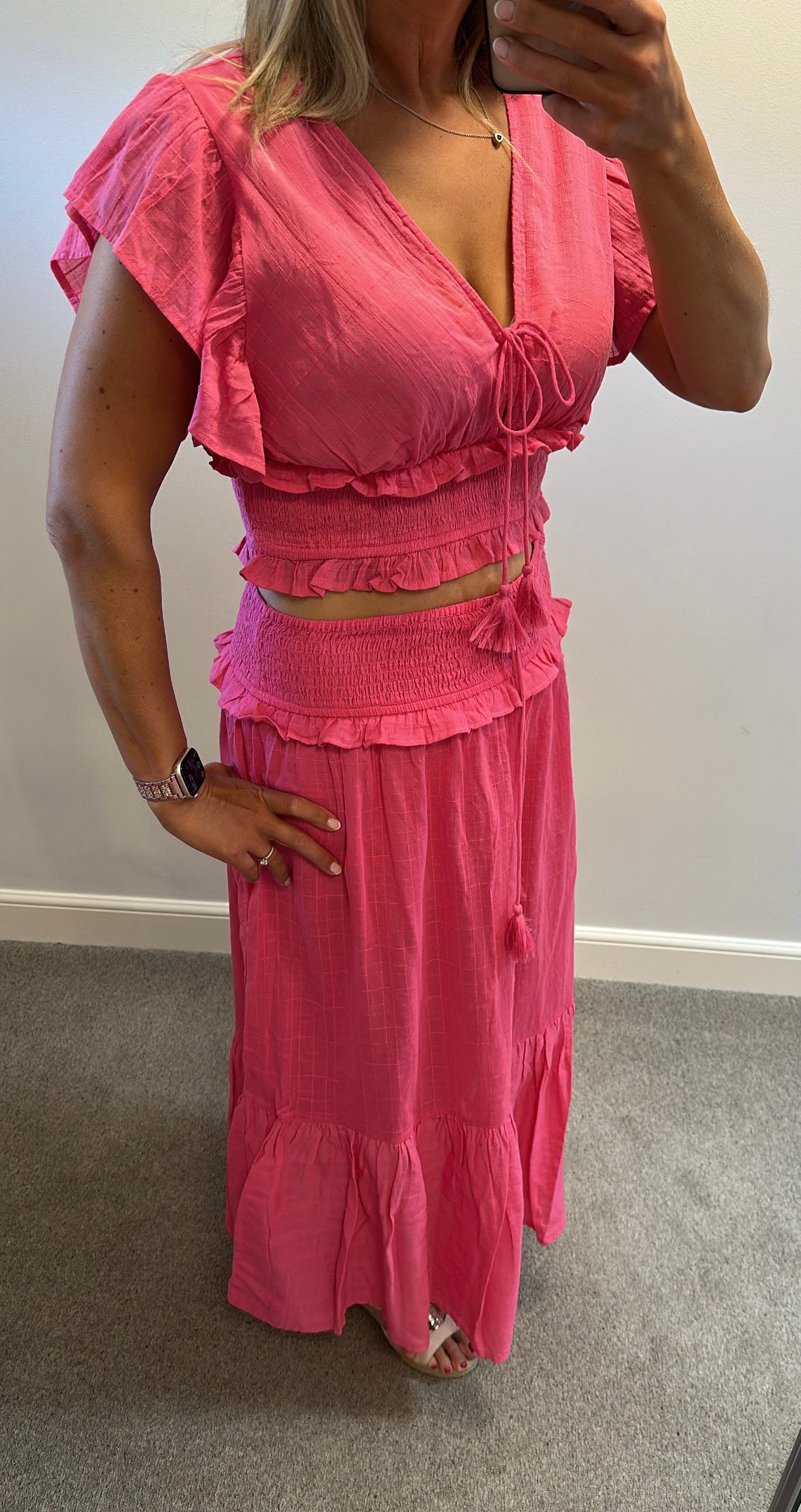 F&F pink top and skirt 2 piece outfit size L would fit upto size 14