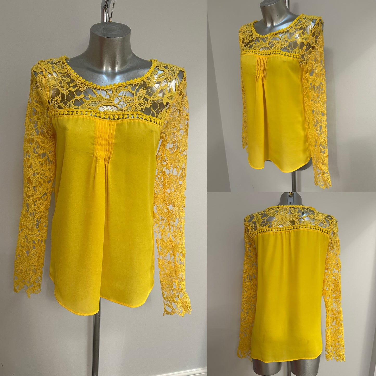 Yellow lace sleeve blouse one size fitting upto size 12