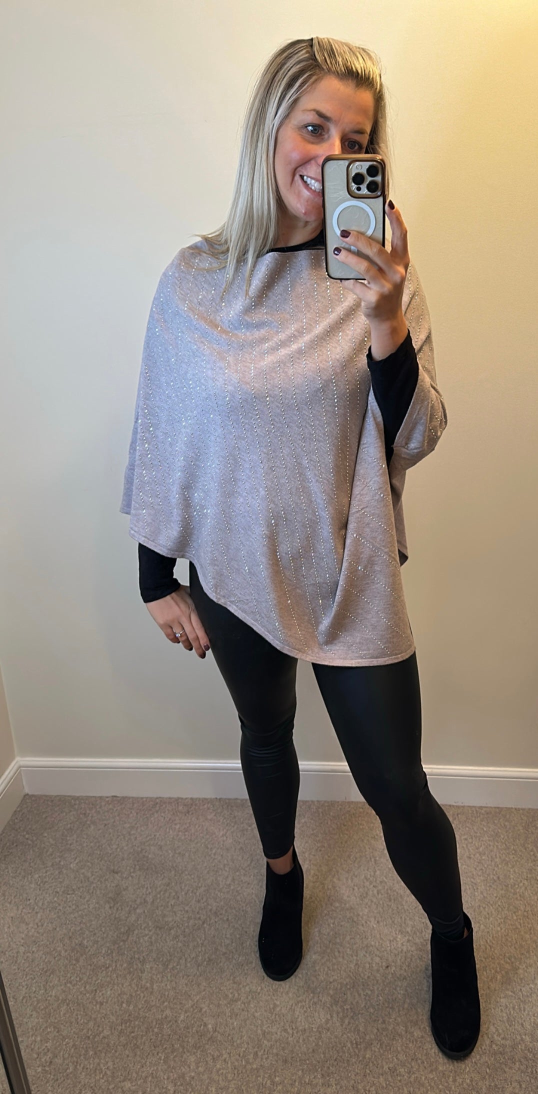 Mink coloured studded poncho one size fitting upto size 20+