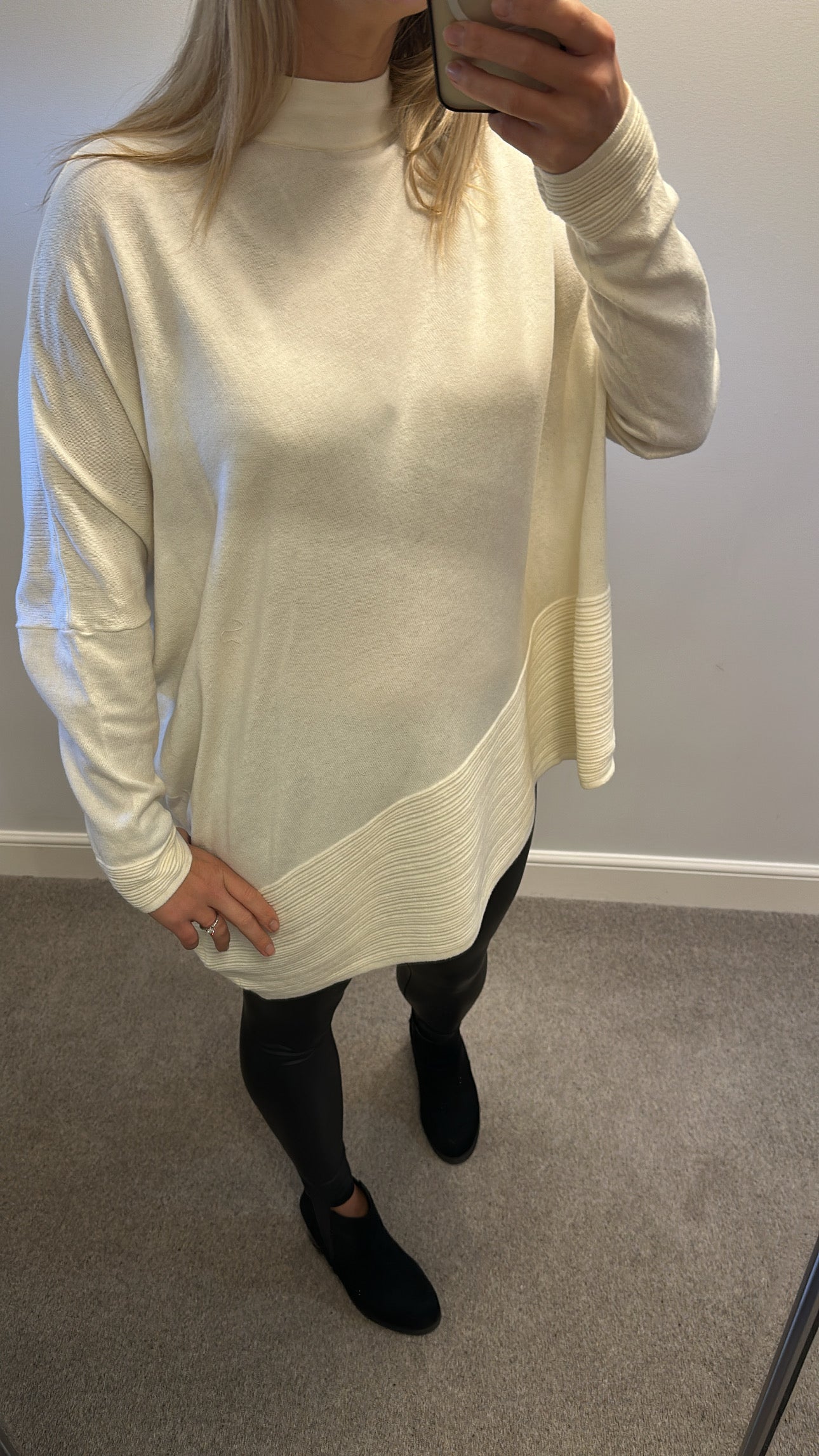 Phase eight cream asymmetrical jumper size L would fit upto size 18