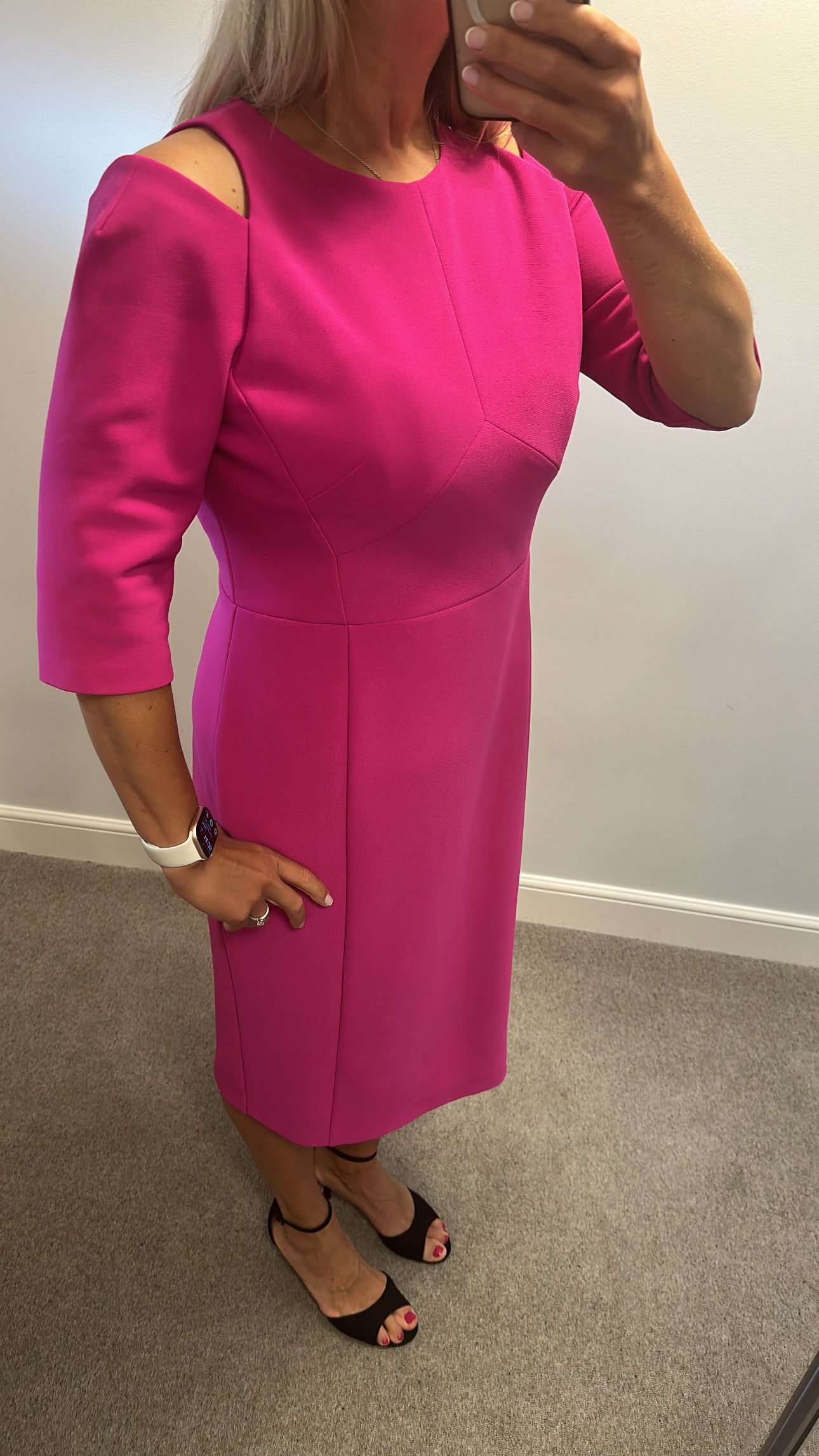 Karen Millen fuchsia pink / purple midi cold should dress size 16