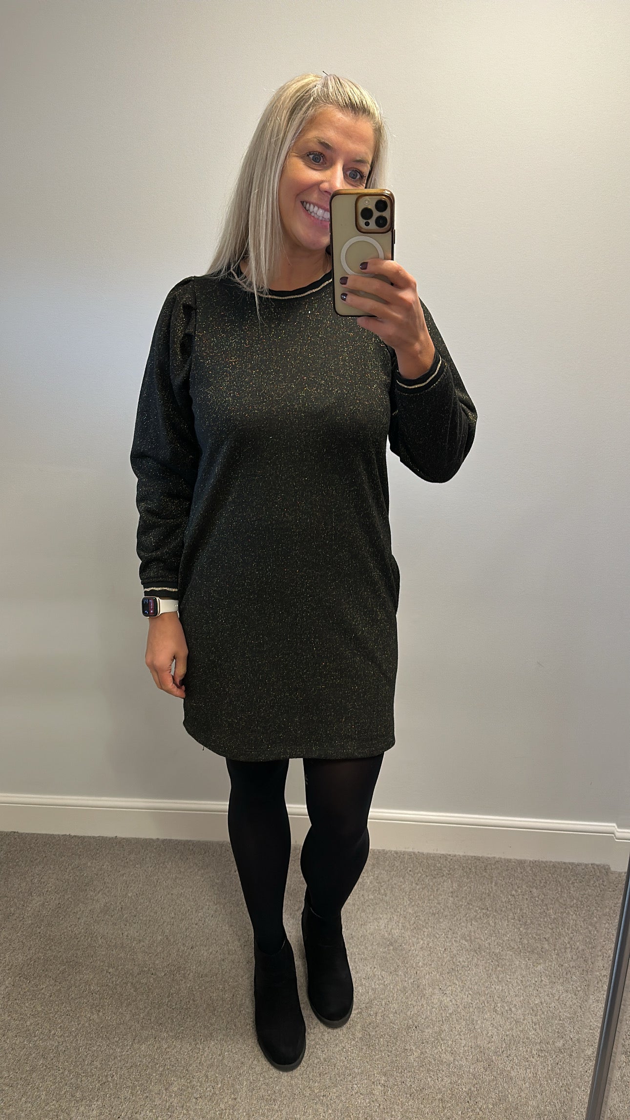 Oliver Bonas black and gold shimmer dress size 8